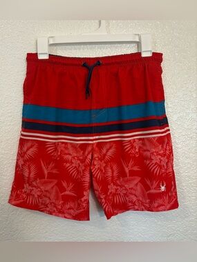 Spyder Boys Board Shorts Swim Trunks Youth XL 18/20 Red Tropical Print Surf Styl
